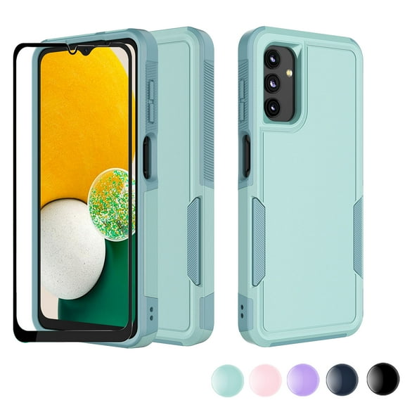 For Samsung Galaxy A03S A13 A14 A23 A32 A34 A53 A54 5G Case,Njjex 2 in 1 PC Phone Case with Screen Protector,Rubber & Rugged Shockproof 360 Full Body Protection Case Cover-Green