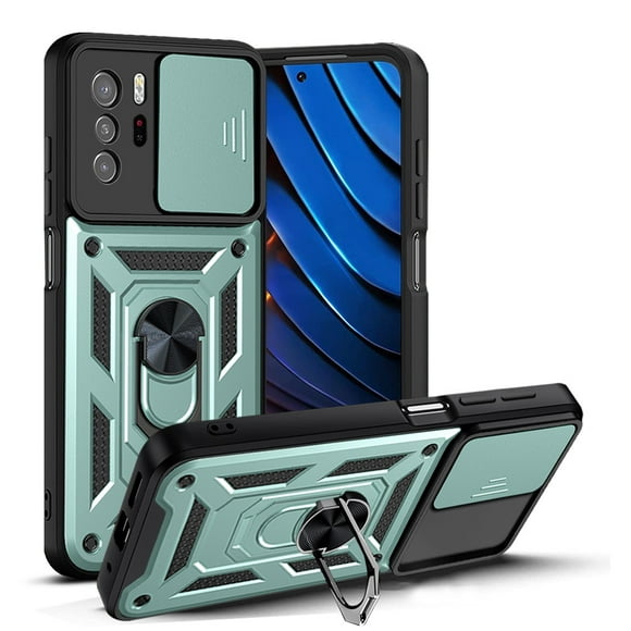 for POCO X3 GT Armor Shockproof Case for Xiaomi POCO X3 GT Camera Lens Protective Magnet Holder Ring Case Cover for X 3 GT green phone case for POCO X3 GT