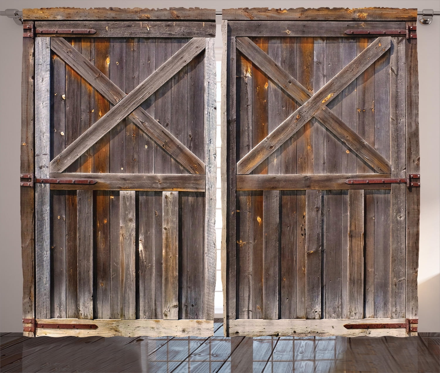 Retro Wood Rustic Barn Door 3D Printing Window Curtains Blockout Drapes Fabric 