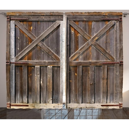 Rustic Curtains 2 Panels Set Old Wooden Barn Door Of Farmhouse