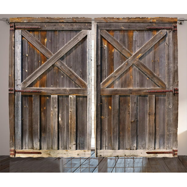 Rustic Curtains 2 Panels Set Old, Farmhouse Sliding Door Window Treatments