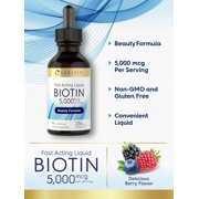 Biotin Liquid Drops 5000mcg | 4 fl oz | Berry Flavor | Vegetarian, Non-GMO & Gluten Free | by Carlyle