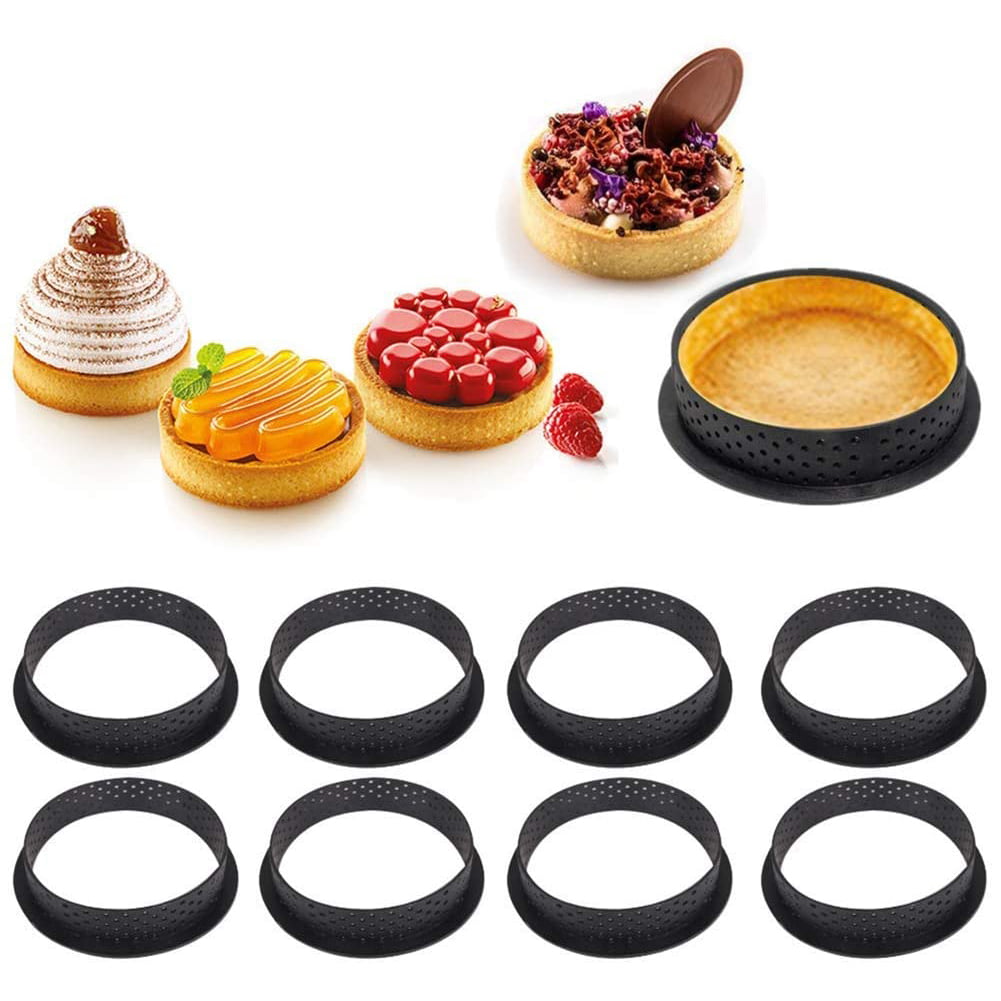 8Pc Cake Mold Perforated Cutter Round-Shape Mousse Circle Ring Tart Kitchen Tool 