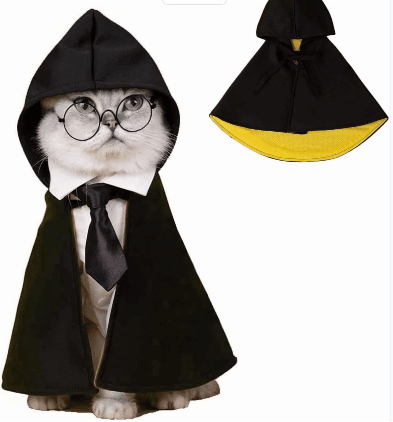 Cat Halloween Costume, Pet Wizard Costumes Mantle Magician Cosplay Clothes with Bowtie & Glasses Set, Festival Party Apparel for Small Pets Cats Dogs