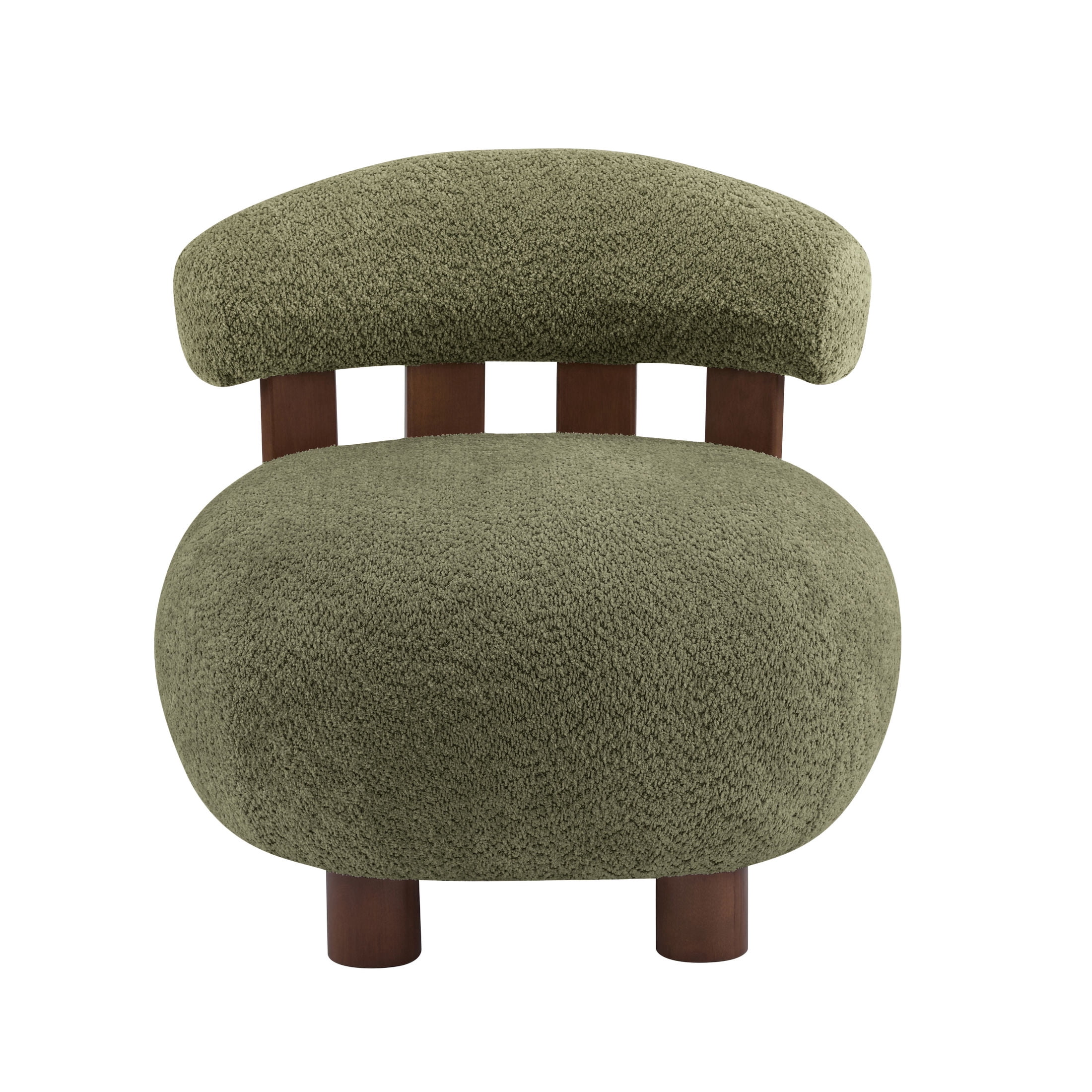 Christopher Knight Home Modern Boucle Slipper Accent Chair with Upholstered Plush Seat, Wood Legs, Olive Green, Set of 2