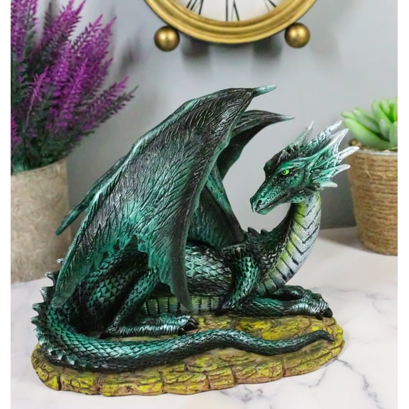 Legendary Horned Dark Green Scaled Dragon At Rest Figurine Dungeons Dragons