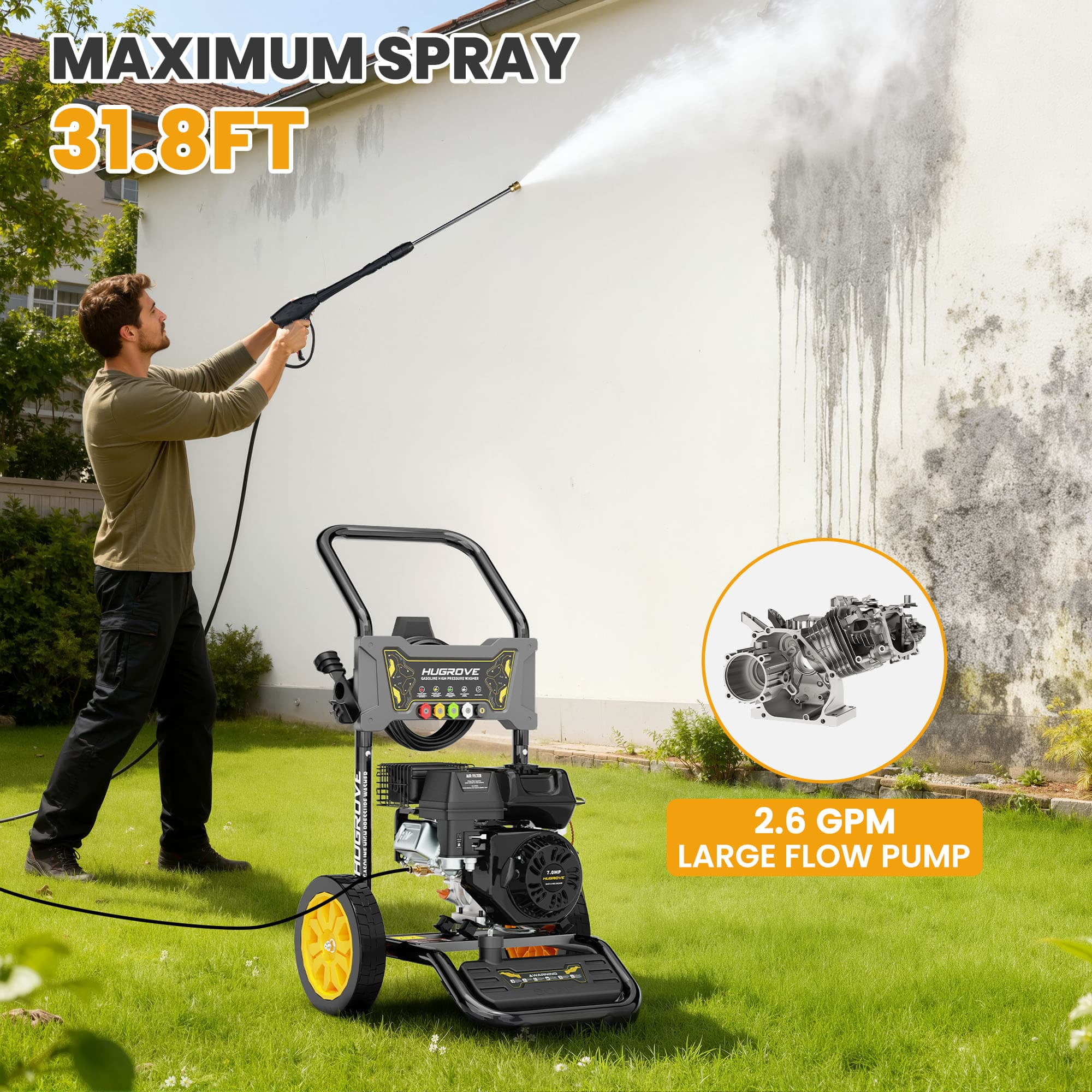 Syngar 3600PSI Pressure Washer with 27FT High-Pressure Hose & 5 Nozzle & Spray Gun, 2.6GPM, Gas Pressure Washer for Patio & Garage