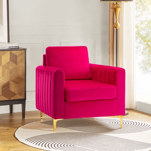 Tina's Home Modern Velvet Accent Chair with Gold Metal Legs Upholstered Backrest Armchair for Living Room, Bedroom or Home Office Fuchsia