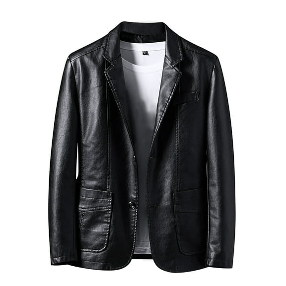 VNKIDY Men's Coat Autumn Winter Solid Color Leather Jacket With Lapel Long Sleeve Button Front Classic Style Versatile Coat For Casual Daily Streetwear Activities Relaxed Fit Outerwear