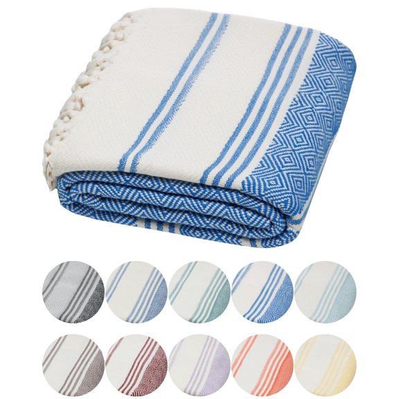 DEMMEX Organic Diamond Turkish Bath & Beach Towel | 100% Oeko-TEX Certified Cotton, Ultra-Soft, Quick-Dry, Lightweight, Compact & Oversized Luxury Peshtemal Towel, Prewashed, 71"x36", Royal Blue