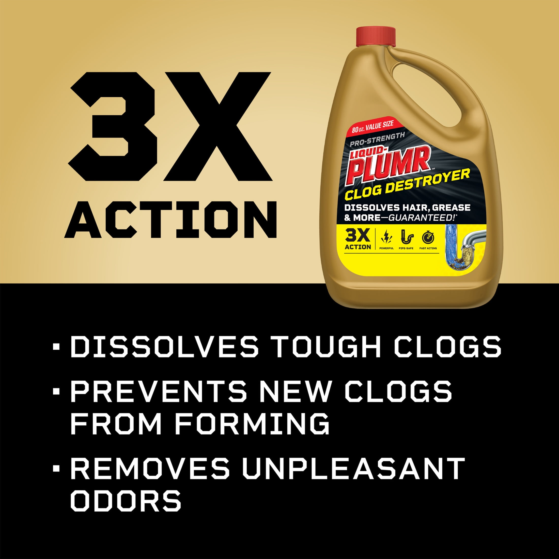 Liquid-Plumr Pro-Strength Clog Destroyer, Liquid Drain Cleaner, 80 fl oz