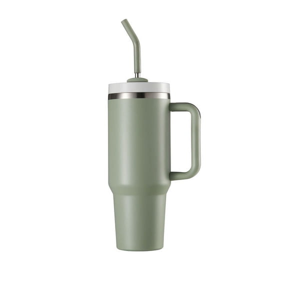 Kook Stainless Steel Tumbler, with Straw and Handle, 40 oz, Sage Green