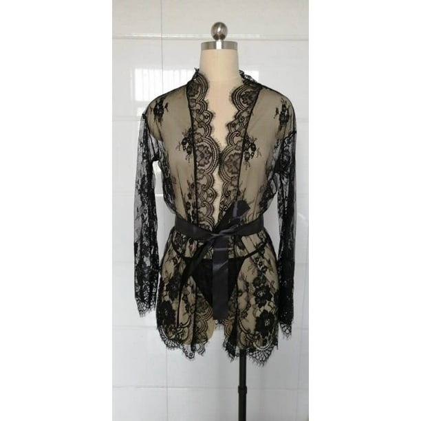 VISgogo Camisón Boudoir para mujer, vestido de túnica con encaje floral transparente, camisón de lencería sexy VISgogo moda