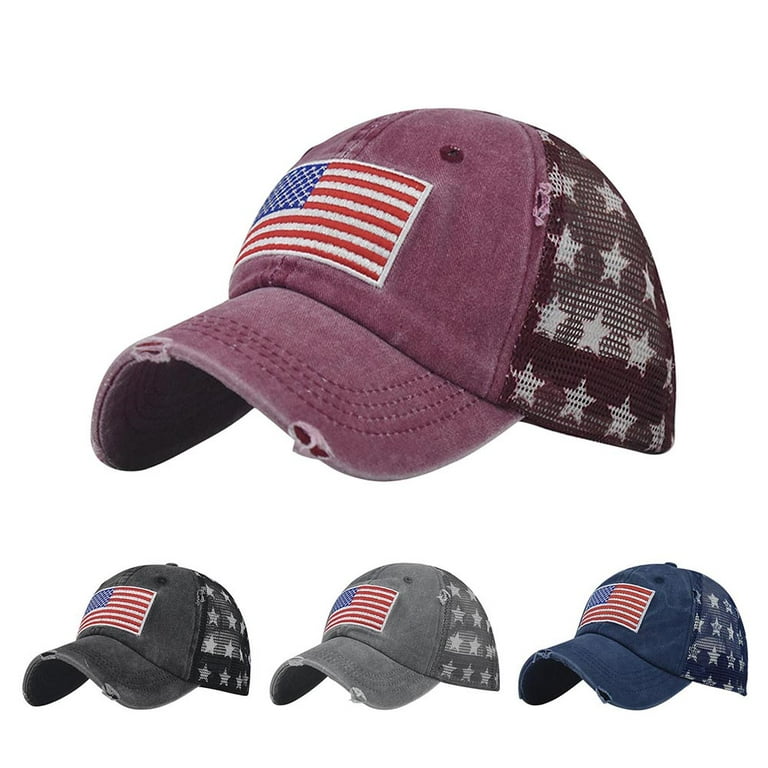 EINCcm Unisex American Flag Print Trucker Hat Independence Day Washed Sun  Hat Baseball Cap Outdoor Soft Golf Hats for Men Breathable Windproof UV  Protection, Gray 