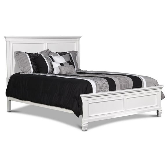 Pemberly Row Contemporary Wood King Size Panel Bed in White Finish