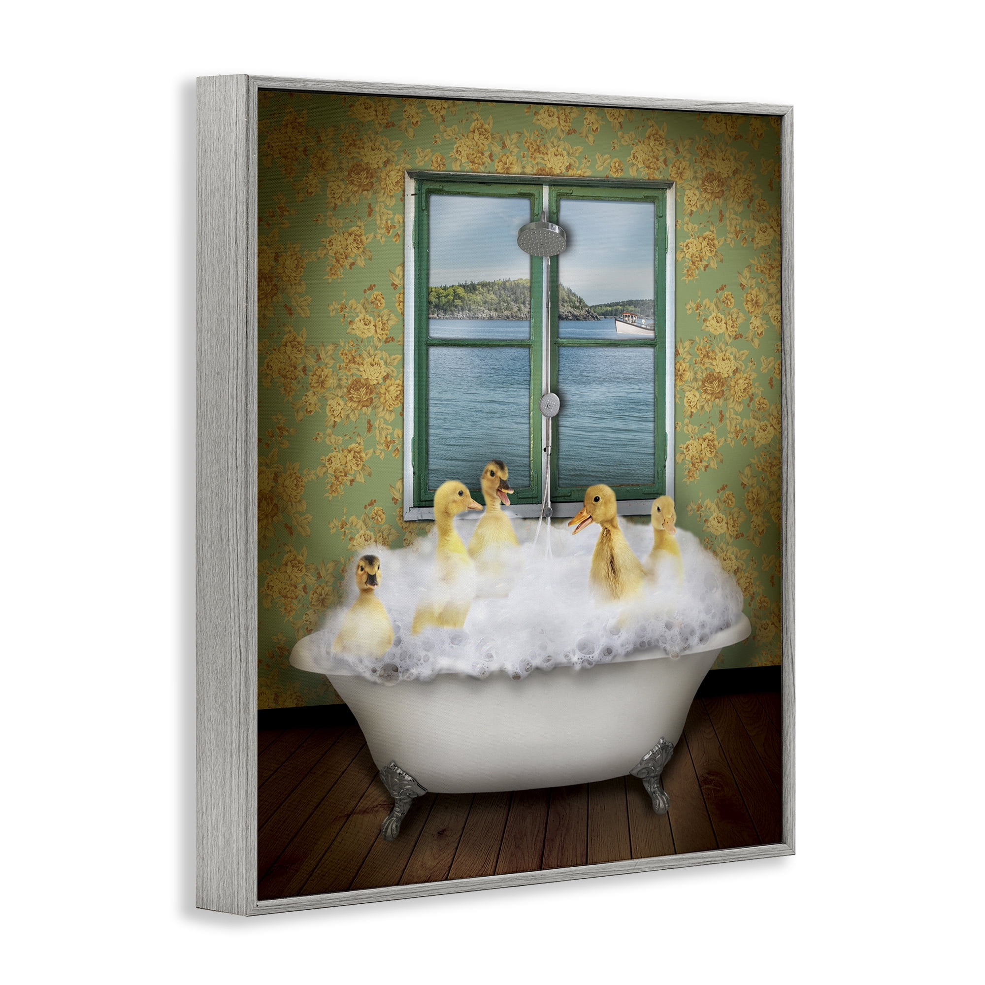 Ducks Bathing Tub Ocean View Animals & Insects Graphic Art Gray Framed Art Print Wall Art
