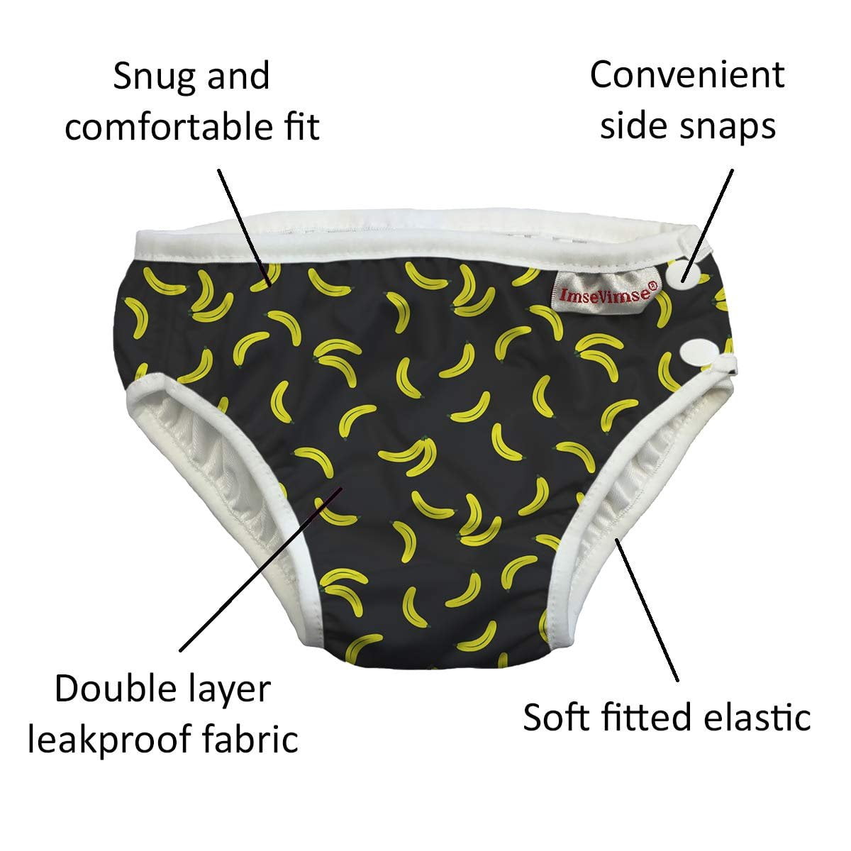 ImseVimse Reusable Swim Diaper Leakproof Cloth Swim Pant for Baby and Toddler Boys Black Banana, L 12-18M 20-26 lbs