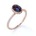 thumbnail image 2 of JeenMata Dainty 1.75 Carat Oval Cut Synthetic Alexandrite and Moissanite Pave Low Profile Engagement Ring in 18k Rose Gold over Silver, 2 of 4
