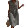 thumbnail image 5 of Lovzfmll Women's Decorative Button Linen Blend Pocket Shift Maxi Dress, Loose V Neck Sleeveless Casual Dress Gray, XL, 5 of 8