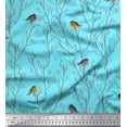 thumbnail image 1 of Soimoi Blue Cotton Poplin Fabric Branch & Flycatcher Bird Printed Fabric 1 Yard 42 Inch Wide, 1 of 3