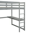thumbnail image 5 of Euroco Full Size Wood Loft Bed with Desks, Shelf and Wardrobe Clothes Hanger Living Room, Gray, 5 of 20