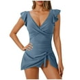 thumbnail image 2 of aoksee Women's Swimsuits 1-Piece Bathing Suit V Neck Swim Dress Ruffle Swimwear, S, 2 of 5