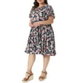 thumbnail image 4 of Agnes Orinda Women's Plus Size Floral Dresses Crew Neck Ruffle Short Sleeve Flowy Casual Summer Dress with Pocket 1X Navy Blue, 4 of 6