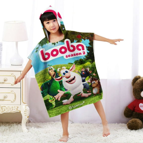 Booba Boys and Girls Hooded Poncho Towels, Soft & Absorbent Microfiber Beach Towel, Swimming Pool Changing Robe Bathrobe Bath Towel