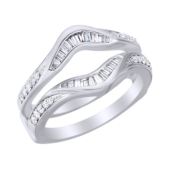 AFFY White Natural Diamond Enhancer Guard Ring in 14k White Gold (0.5 Cttw) Ring Size : 4
