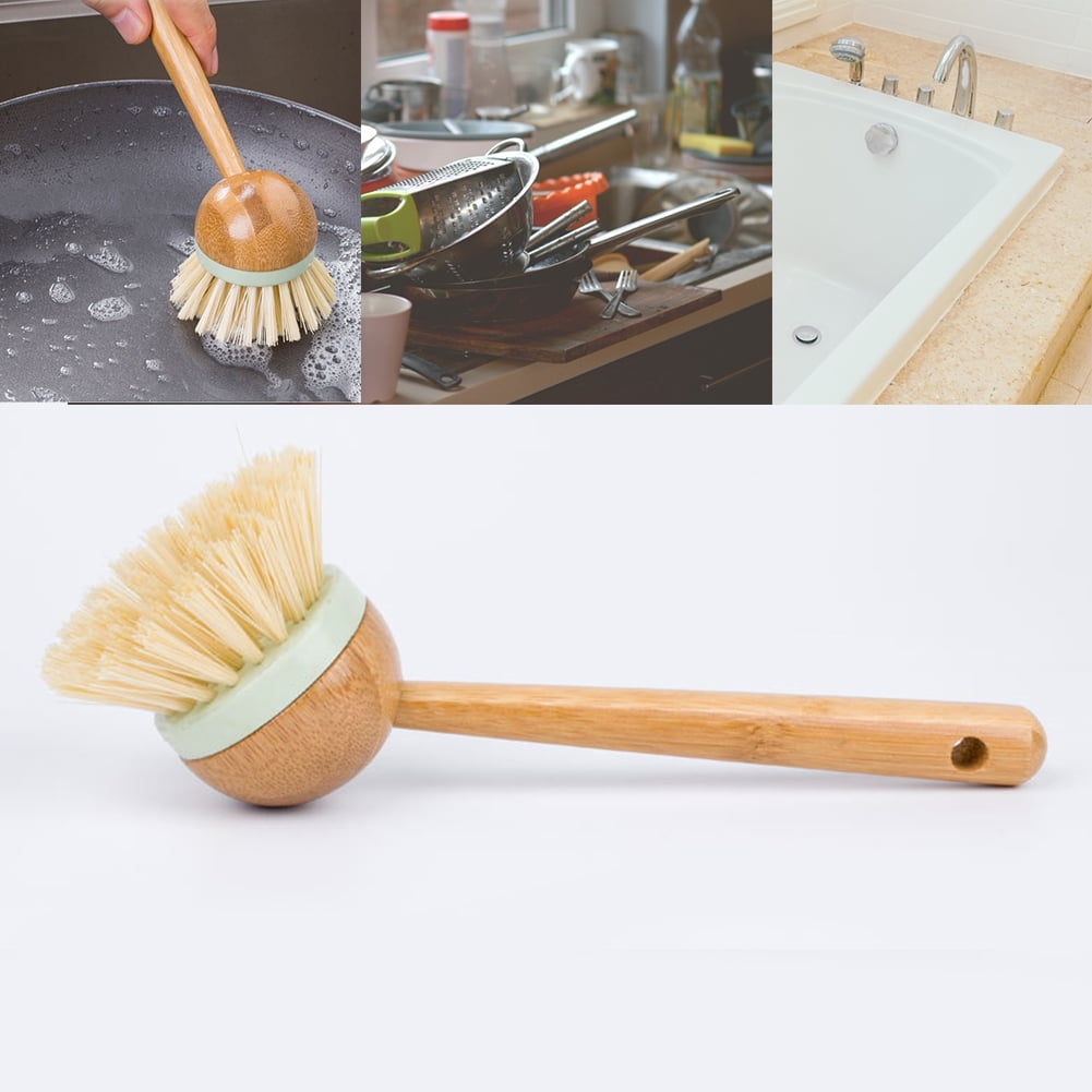Long Handle Pan Pot Brush Wood Round Head Cleaning Brush Dish Bowl