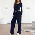thumbnail image 2 of OIOLOYJM Two Piece Sets for Women Flowy Dressy Lounge Set Fashion Long Sleeve Cropped Tops Wide Leg Drawstring Pants Casual Outfits Spring Summer Vacation Travel Tracksuit Dark Blue M, 2 of 4