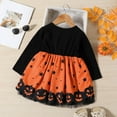 thumbnail image 4 of LIIPEE Girls Dresses Halloween Cartoon Pumpkin Printed Long Sleeve Round Neck Bowknot Ball Gown Princess Sundress Toddler Stylish Indoor Outdoor Wear Dress,Black,18-24 Months, 4 of 7