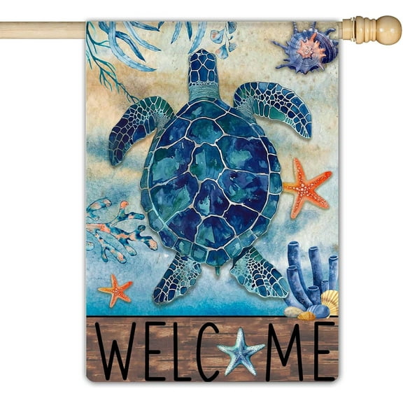 Turtle Welcome Summer Garden Flag Sea Beach Large Garden Flag 28 x 40 Inch Double Sided Rustic Seasonal Ocean Yard Flag Outdoor Decoration