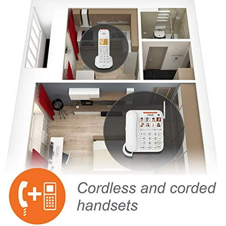 VTech - Amplified Corded/Cordless Answering System with Big Buttons Display - White