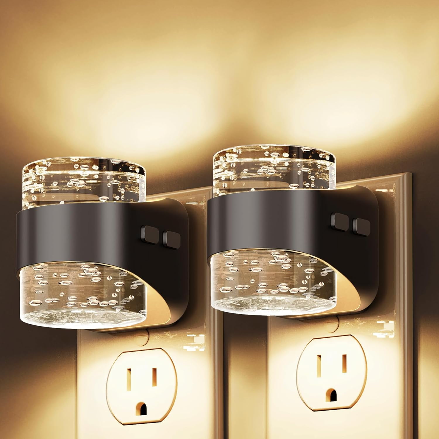 RGHJAR-Night Light, 2 Pack 3000K Bubble Night Lights Plug into Wall, Acrylic Night Lights with Light Sensor, Adjustable Brightness,Soft White Plug in Nightlights for Rooms Bathroom Hallway