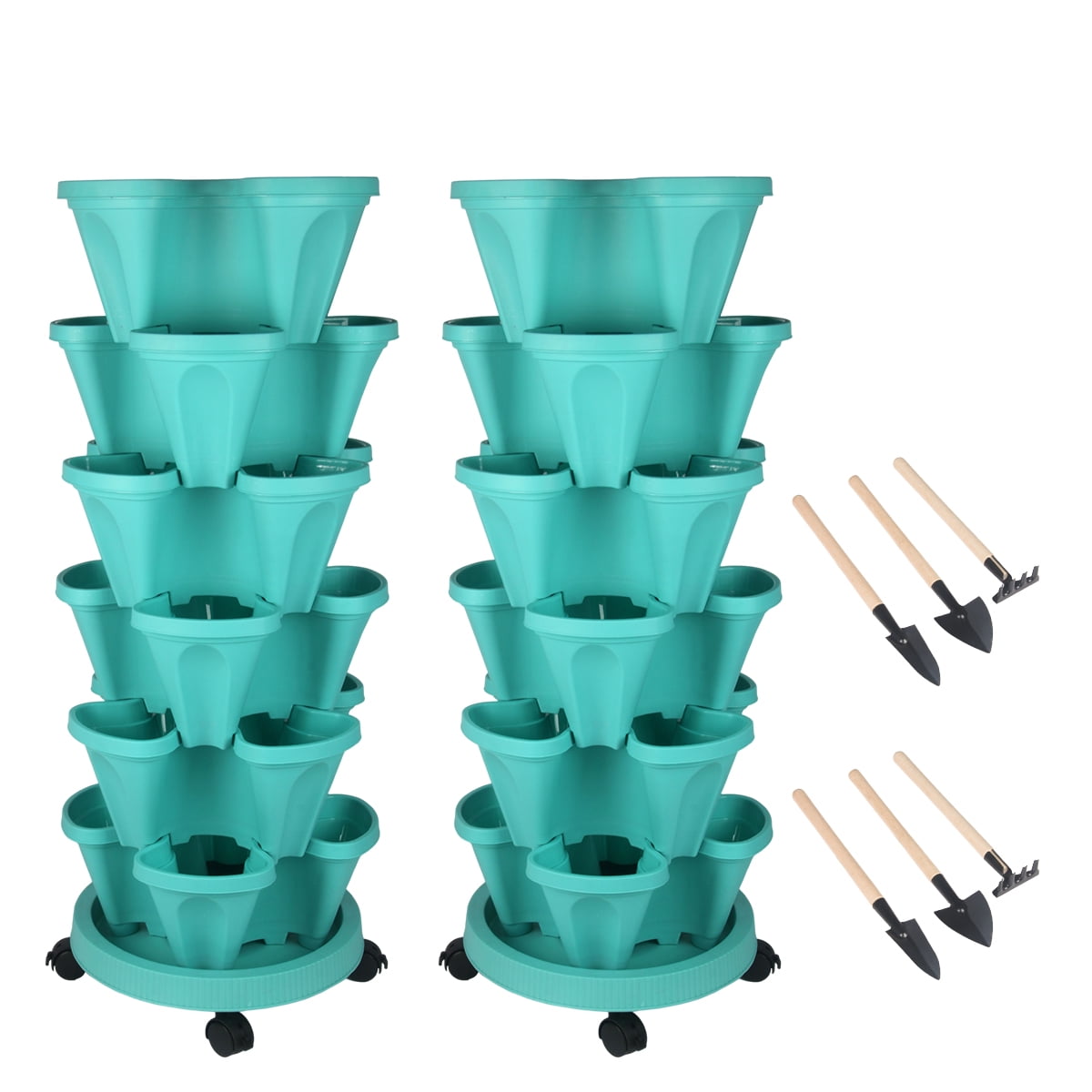 Stackable Planter With Wheels And Tools Tower Garden Planters Indoor Outdoor Gardening Pots