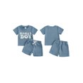 thumbnail image 2 of Baby Toddler Boy Summer Outfit 6 12 18 24 Months 2T 3T Letter Embroidery Short Sleeve T-shirt Solid Shorts 2 Piece Waffle Knit Clothing Set, 2 of 9