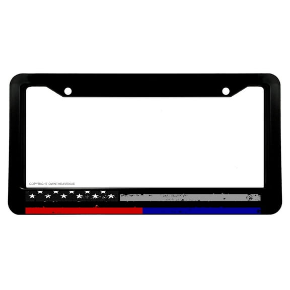 Tattered Support Police & Fire Thin Blue Red Colors USA Flag License Plate Frame