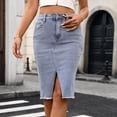 thumbnail image 2 of Jsaierl Women’s Denim Midi Skirt High Waist Slim Fit Jean Skirt with Front Slit for Casual and Street Style, 2 of 9