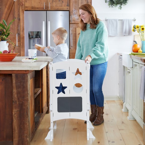 Guidecraft Classic Kitchen Helper Stool White with 2 keepers and Non