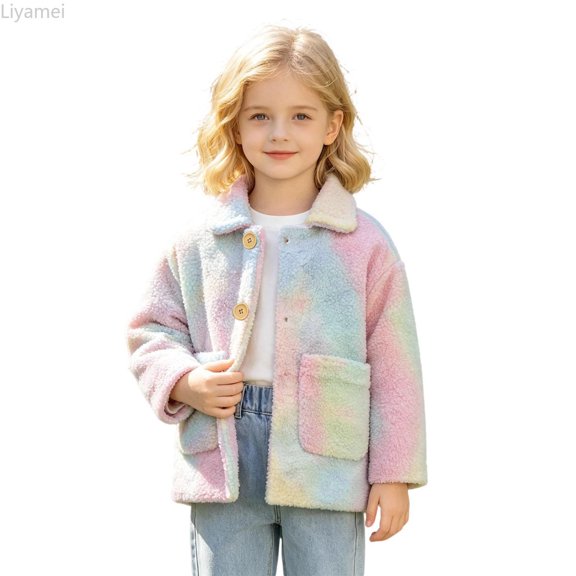 Liyamei Girls Tie Dye Jacket with Button Front for Winter Warm Outerwear Size 2-3 Years