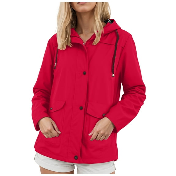 GEWSEY Womens Military Anorak Jacket Zip Up Snap Buttons Lightweight Safari Utility Coat Outwear With Pockets (Red, M)