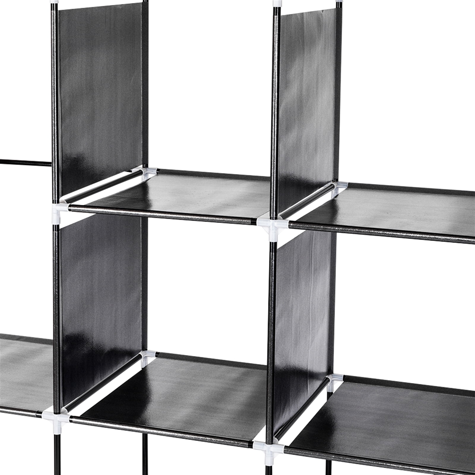 67" Clothes Closet Portable Wardrobe Clothes Storage Rack 12 Shelves 4 Side Pockets Black