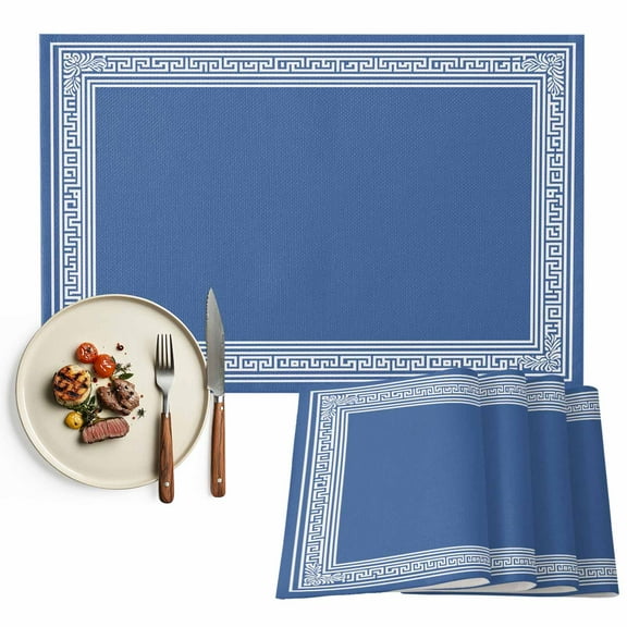 Placemats Set of 6, Navy Blue Key Design Place Mats Geometric Back Print Tablemats Washable Placemat Table Decoration for Kitchen Table Dinner Party Home Decor Indoor Outdoor 13x19 Inch