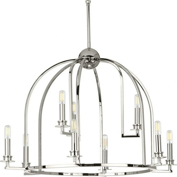 P400187-104-Progress Lighting-Seneca - Chandeliers Light - 9 Light in Farmhouse style - 30 Inches wide by 20.88 Inches high-Polished Nickel Finish