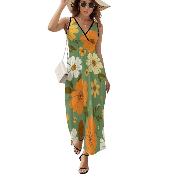 Vestido Largo Sin Mangas Para Mujer, Floral Traje Informal Para Cumpleaños, Verano