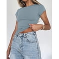 thumbnail image 2 of Crop Workout Tops for Women Pack Summer Short Sleeve Gym Athletic Compression Shirts Cute Tight Basic Tops Tee, 2 of 6