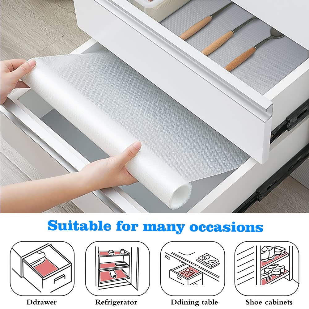 ANNVCHI Shelf Liner Cabinet Liner, Non Adhesive Drawer Liner, Washable 19.6  Inch x 4.9FT(3 pack total 14.7FT) Waterproof Durable Non-Slip Shelf Liner  for Kitchen, Drawer , Refrigerator 