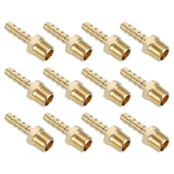 Uxcell Brass Hose Barb Fittings 12 Pack 1/4" Barbx1/4" NPT Male Brass Barb Pipe Fitting