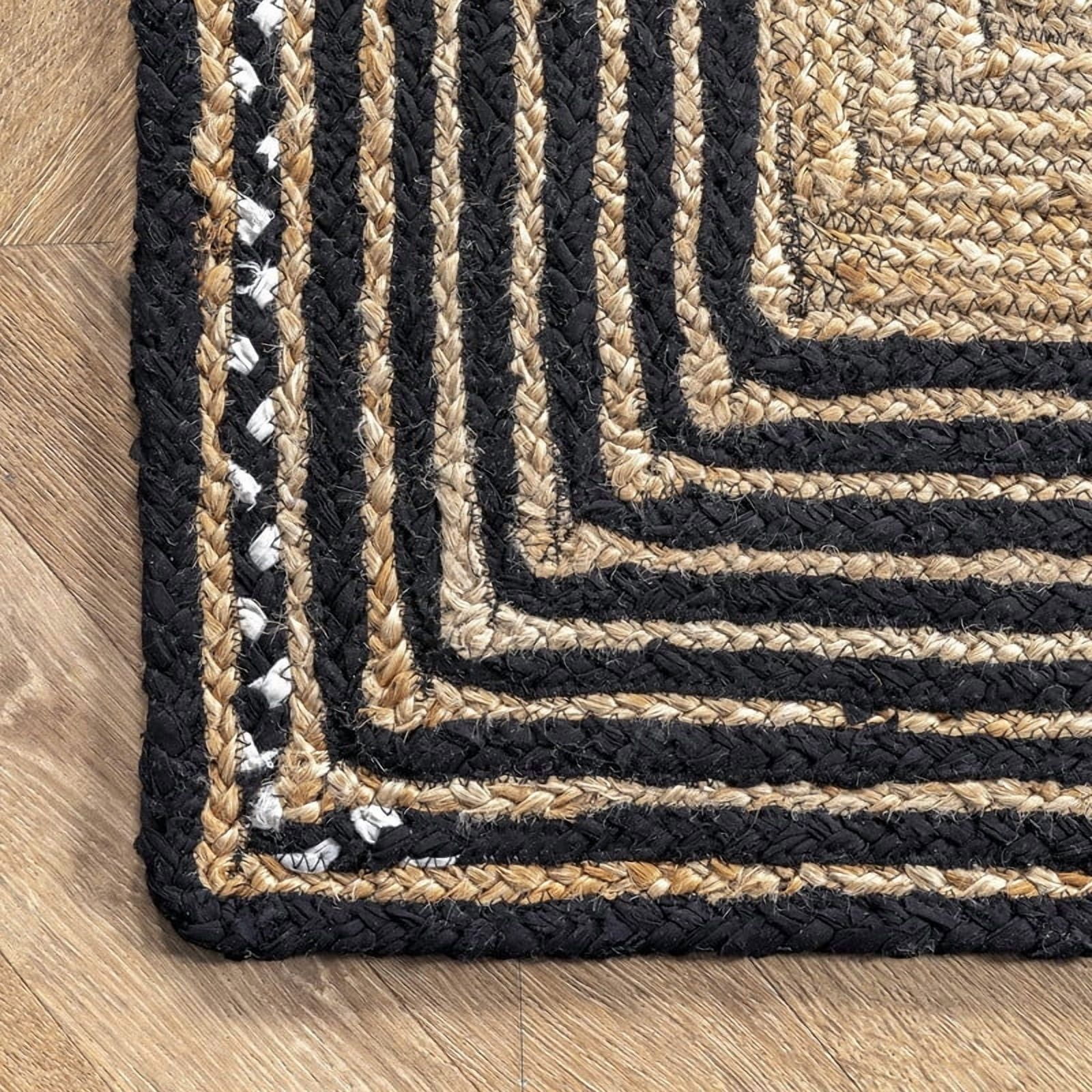 4x9 Ft Black & White Cotton Jute Area Rug, Hand-Woven, Reversible, Farmhouse Boho Style, Durable & Pet-Friendly Rug for Living Room, Dining Room, and Bedroom